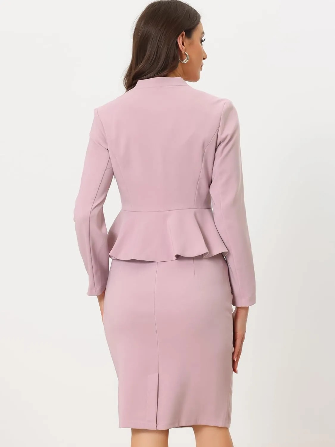 Allegra K Business Suit Sets for Women's 2 Piece Outfits Collarless Peplum Blazer Formal Pencil Skirt Suit
