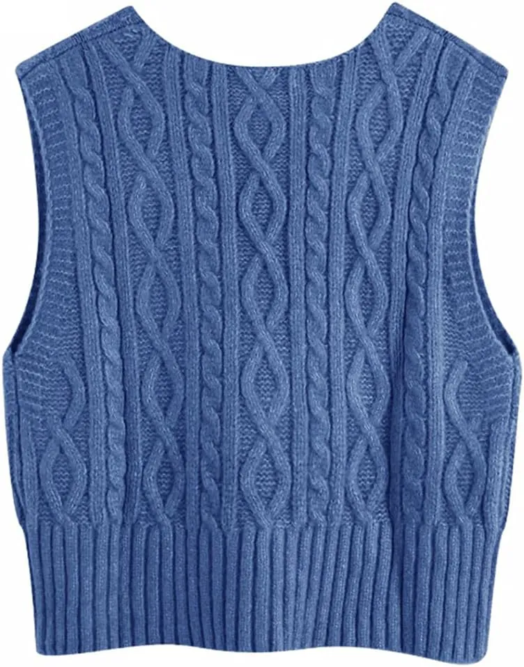 Aoysky Sweater Vest Women's V-Neck Sweater Tank Tops Pullover Cable Knit Vest Solid Color Sleeveless Loose Fit Sweater Top