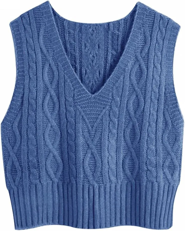 Aoysky Sweater Vest Women's V-Neck Sweater Tank Tops Pullover Cable Knit Vest Solid Color Sleeveless Loose Fit Sweater Top