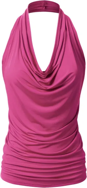 EIMIN Women's Casual Halter Neck Draped Front Sexy Open Back Tank Top (S-3XL)