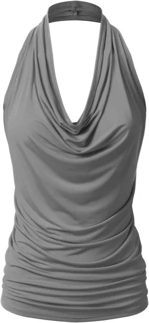 EIMIN Women's Casual Halter Neck Draped Front Sexy Open Back Tank Top (S-3XL)
