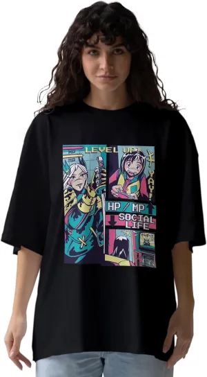 Level Up Trendy Oversized T-Shirts for Women, Cotton T-Shirts, Perfect for Casual Wear & Gifting | WB.6.24