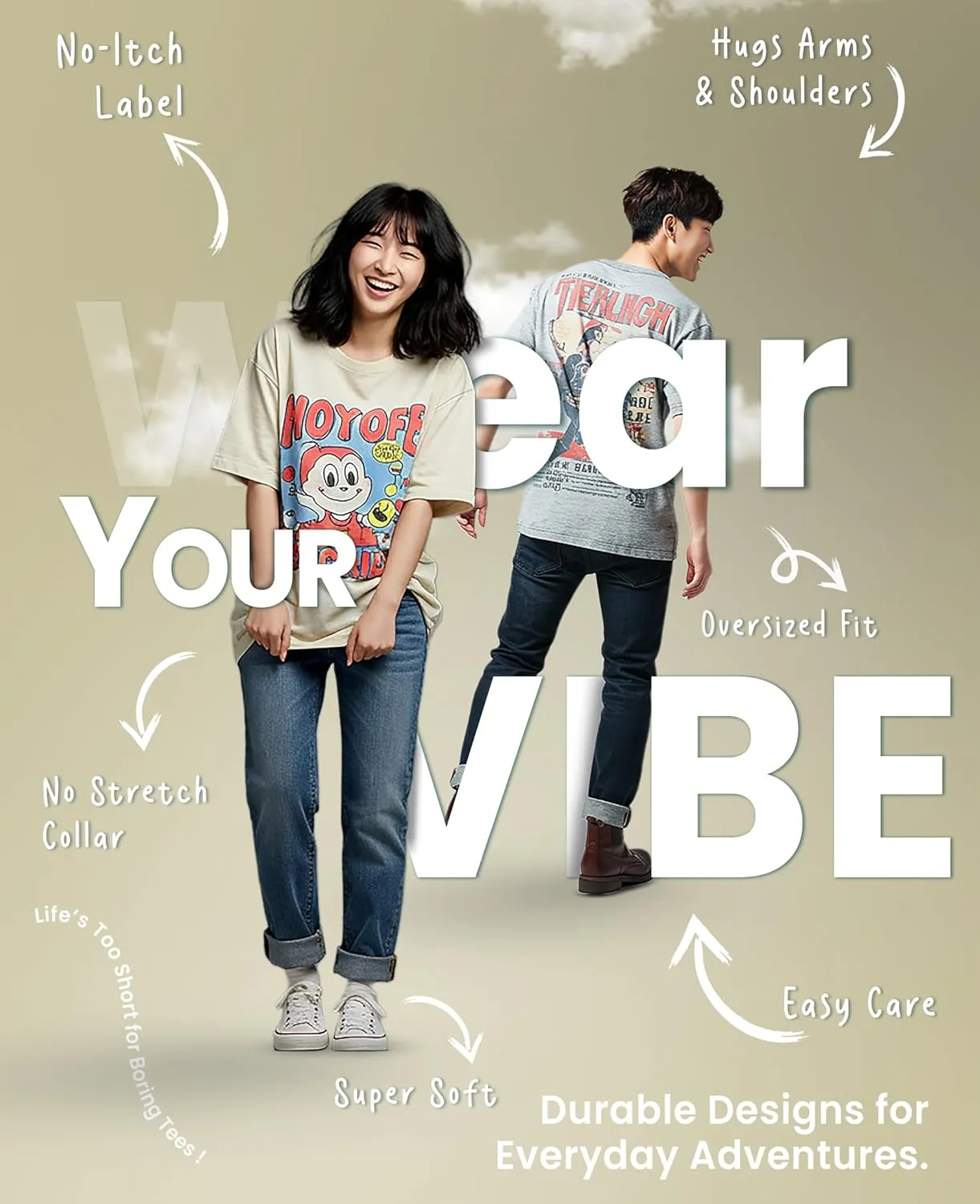 Level Up Trendy Oversized T-Shirts for Women, Cotton T-Shirts, Perfect for Casual Wear & Gifting | WB.6.24
