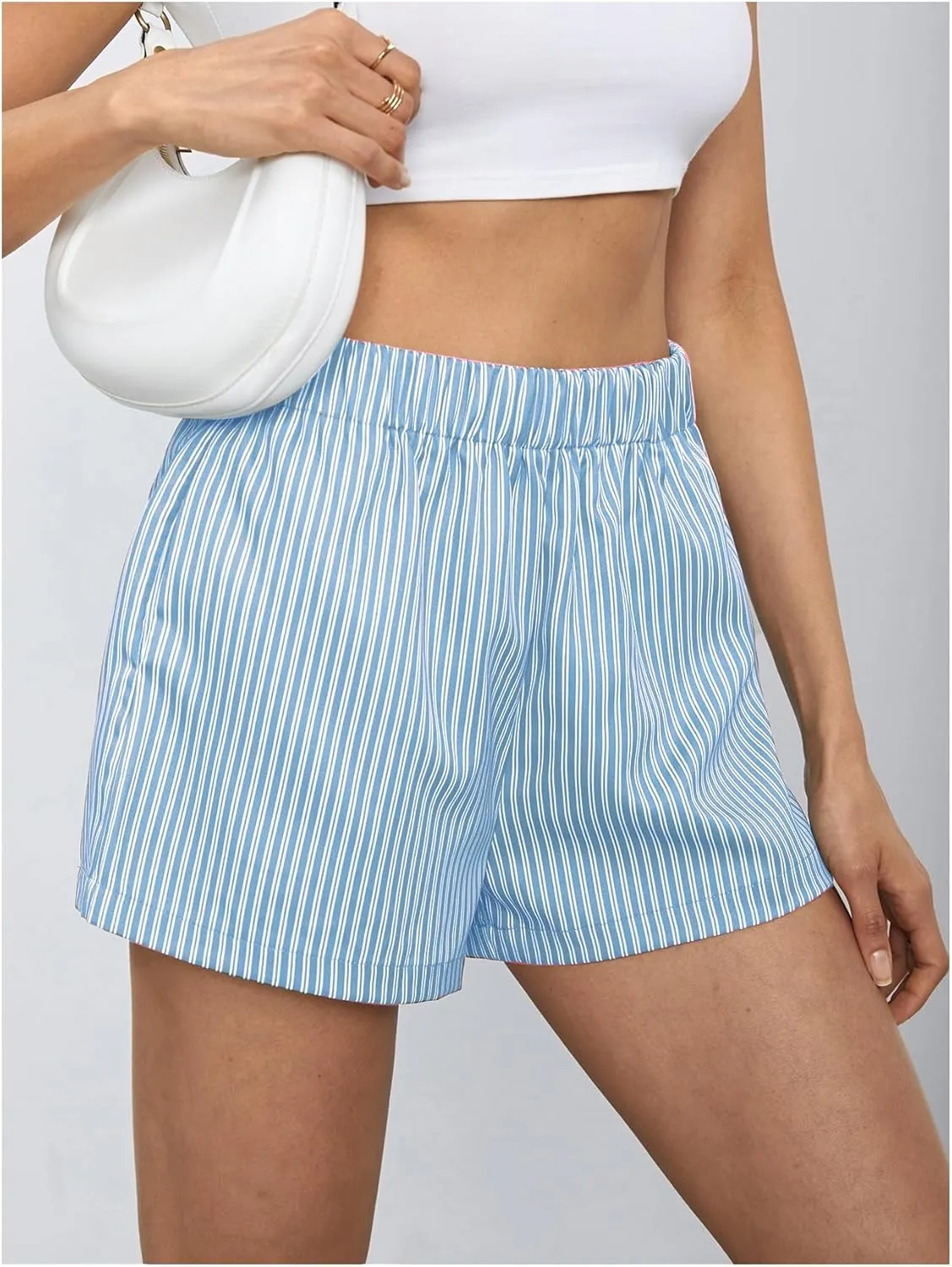 MakeMeChic Women's Elastic Waisted Plaid Shorts Lounge Pajama Shorts