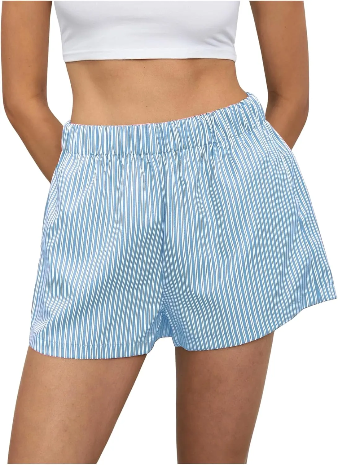 MakeMeChic Women's Elastic Waisted Plaid Shorts Lounge Pajama Shorts
