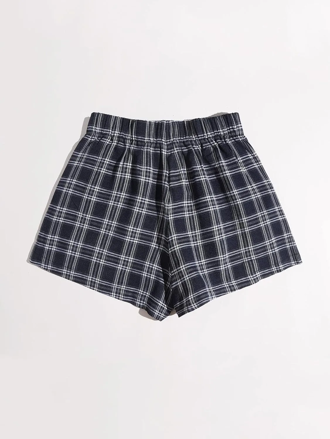 MakeMeChic Women's Elastic Waisted Plaid Shorts Lounge Pajama Shorts