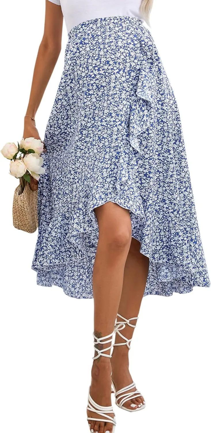 Maternity Skirt Women's High Waist Maternity Skirts Ruffled Tiered Casual A Line Swing Boho Skirts for Women
