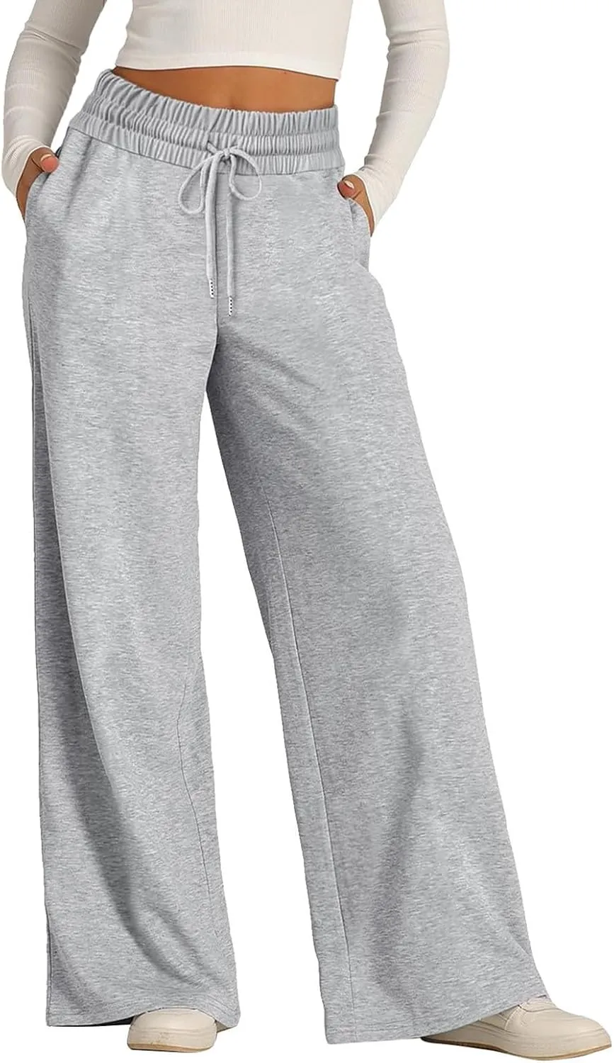 Oversized Wide Leg Sweatpants Women High Waisted Jogger Sweat Pants Drawstring Lightweight Travel Pant with Pockets