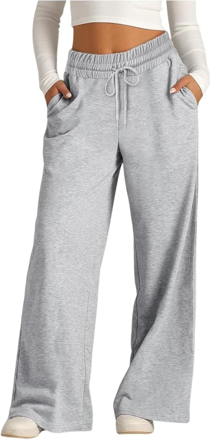 Oversized Wide Leg Sweatpants Women High Waisted Jogger Sweat Pants Drawstring Lightweight Travel Pant with Pockets