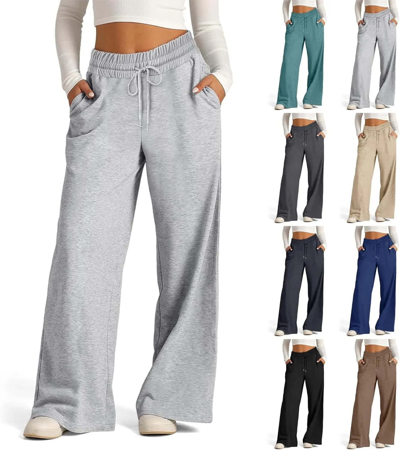 Oversized Wide Leg Sweatpants Women High Waisted Jogger Sweat Pants Drawstring Lightweight Travel Pant with Pockets