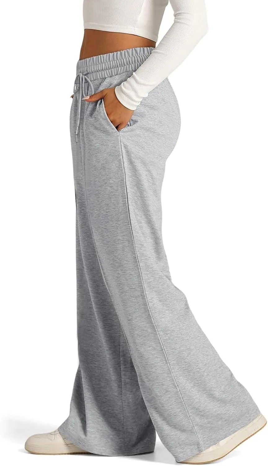Oversized Wide Leg Sweatpants Women High Waisted Jogger Sweat Pants Drawstring Lightweight Travel Pant with Pockets