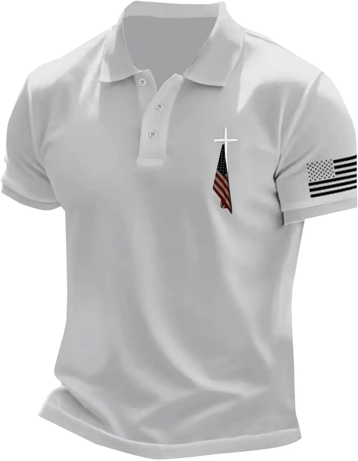 Polo T Shirts for Men Christian Jesus Faith Cross American USA Flag Golf T-Shirts Casual Short Sleeve Work Tops