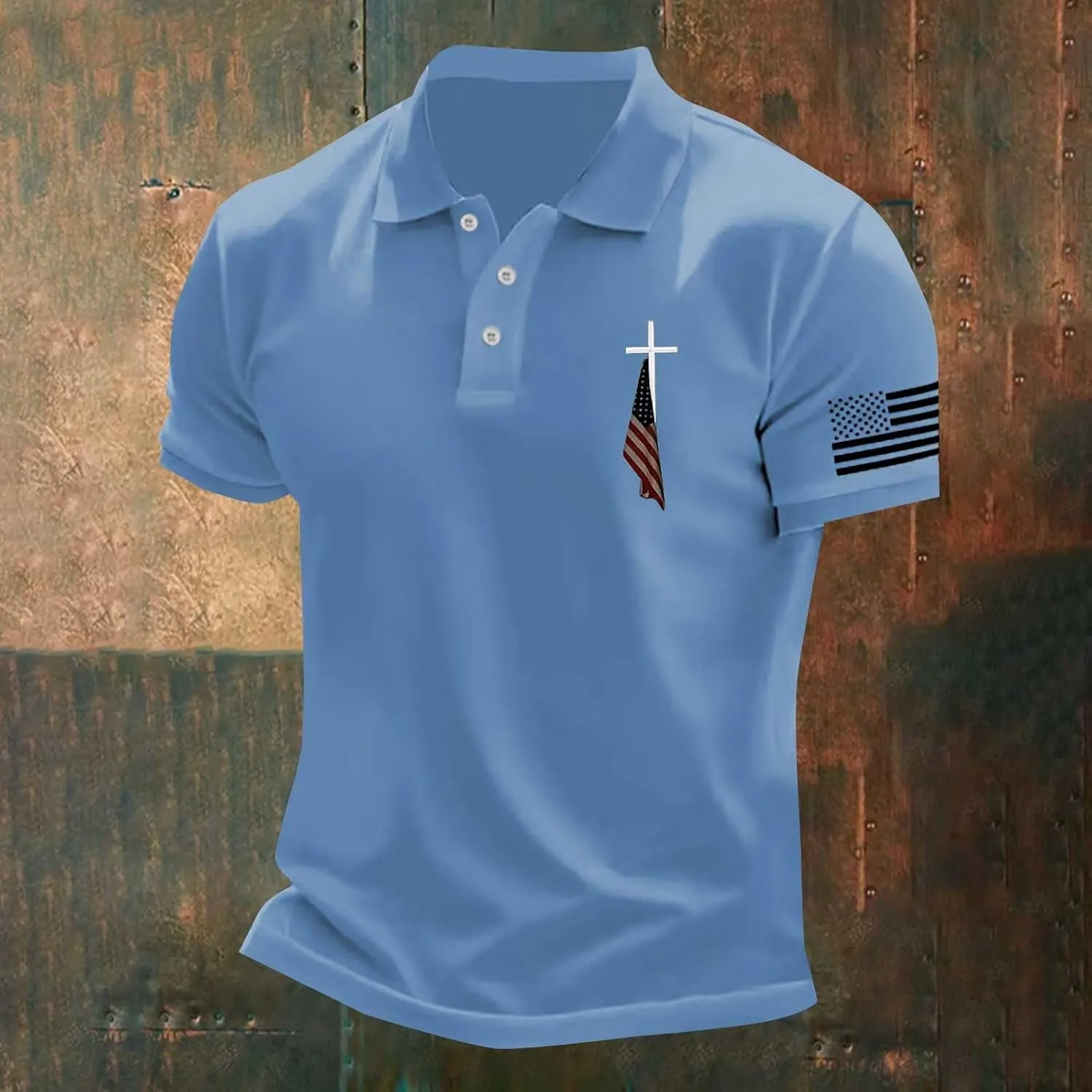 Polo T Shirts for Men Christian Jesus Faith Cross American USA Flag Golf T-Shirts Casual Short Sleeve Work Tops