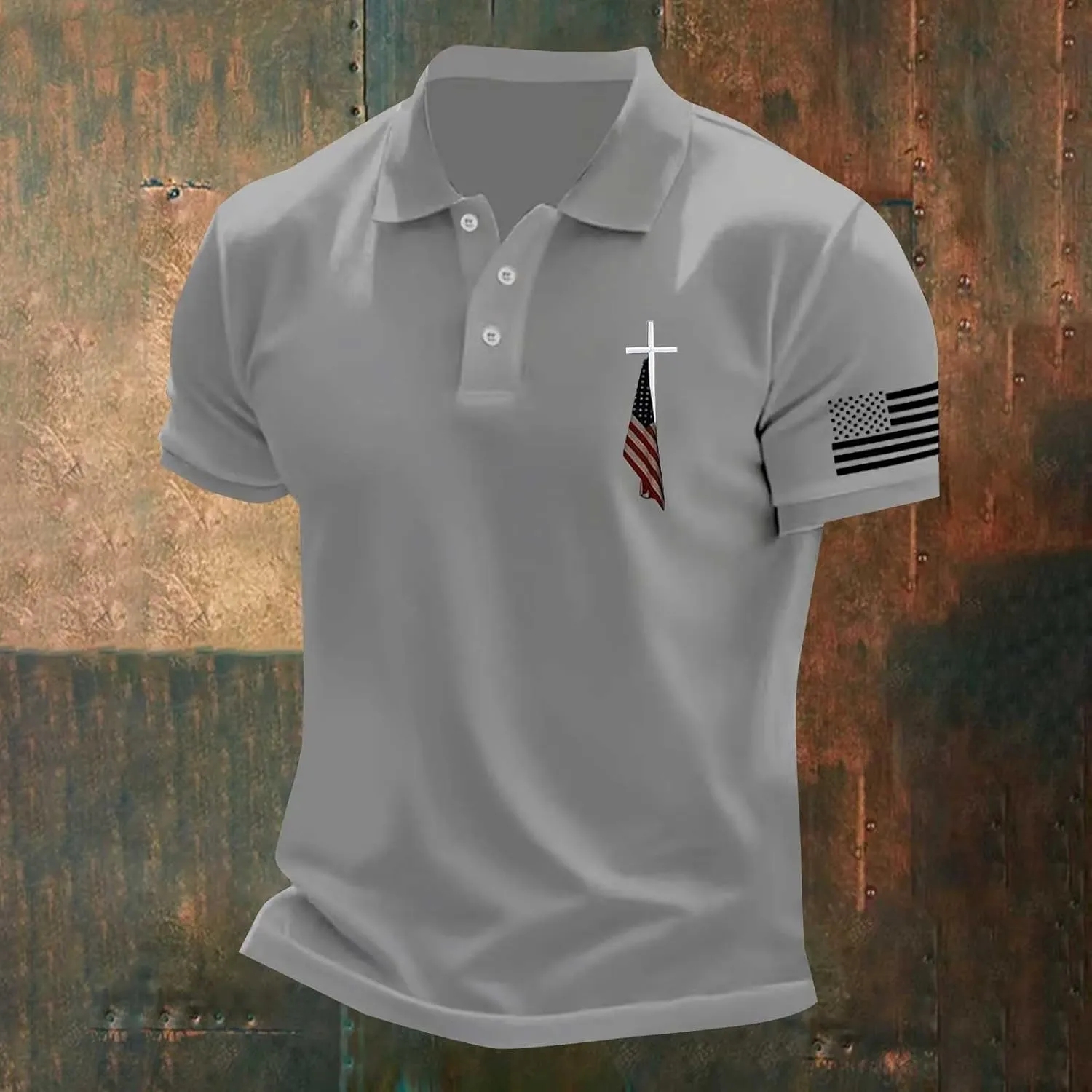 Polo T Shirts for Men Christian Jesus Faith Cross American USA Flag Golf T-Shirts Casual Short Sleeve Work Tops