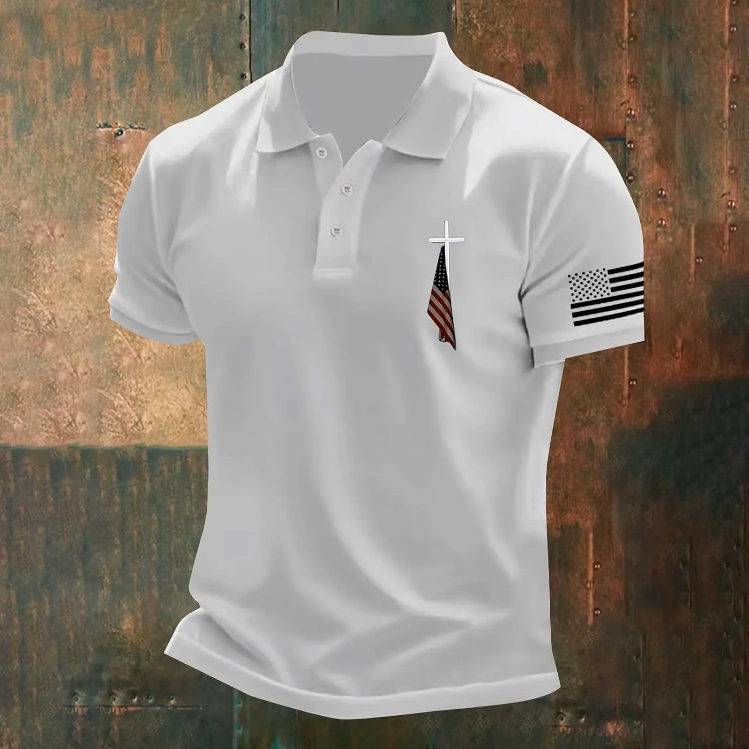 Polo T Shirts for Men Christian Jesus Faith Cross American USA Flag Golf T-Shirts Casual Short Sleeve Work Tops