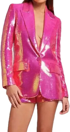 Sequin Blazer and Short Set for Women 2 PC Slim Fit Notch Lapel Prom Party Suit Women's Glitter Suit