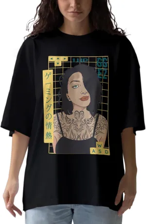 Tattoo Girl Anime Oversized T-Shirts for Women, 100% Cotton T-Shirts, Perfect for Casual Wear & Gifting | WB.6.66