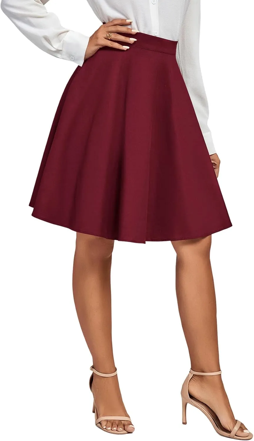 Vrtige Women's Casual High Waist Zipper Flare A Line Mini Skater Skirt