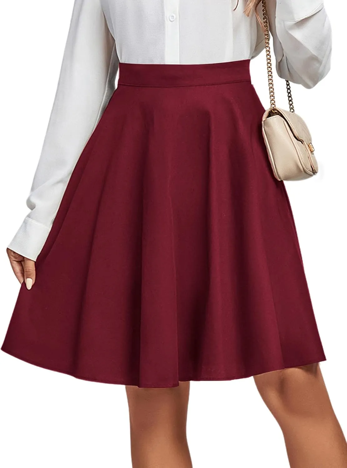 Vrtige Women's Casual High Waist Zipper Flare A Line Mini Skater Skirt