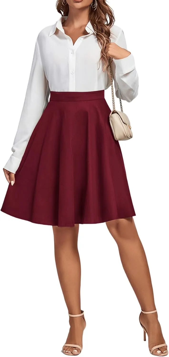 Vrtige Women's Casual High Waist Zipper Flare A Line Mini Skater Skirt