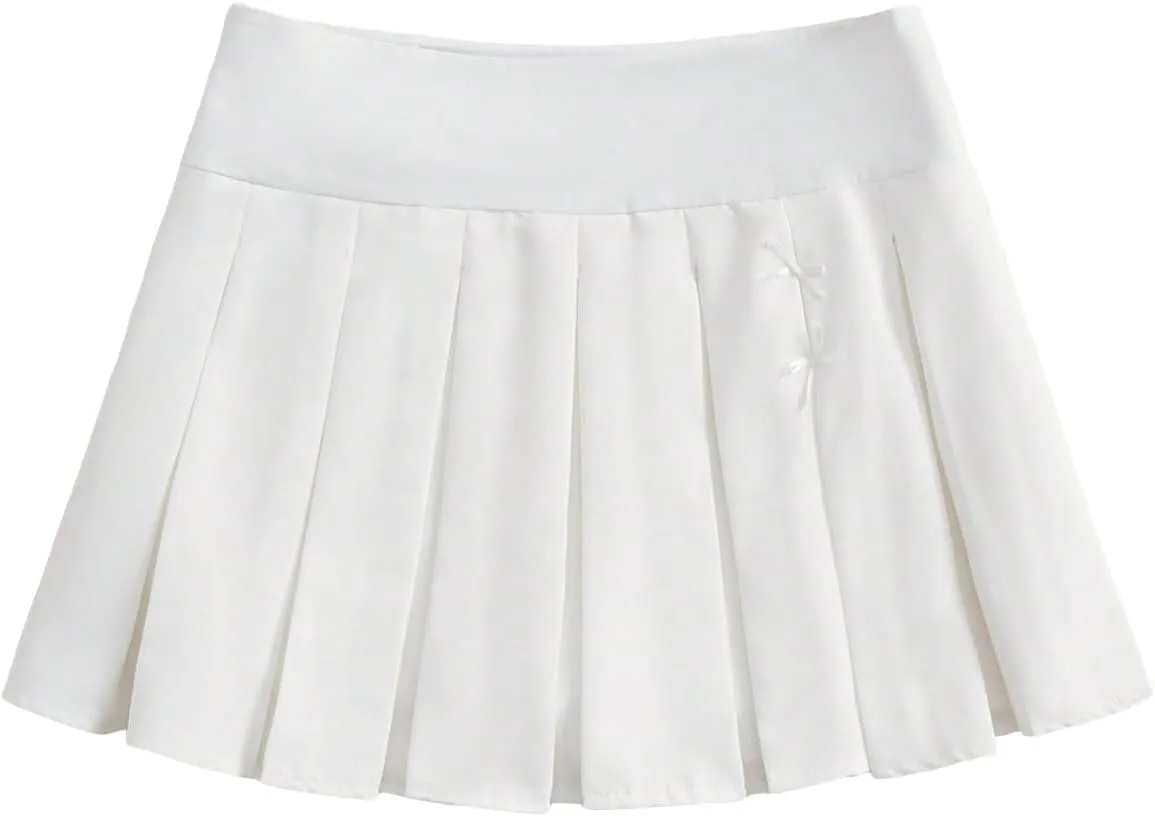 WDIRARA Women's High Waisted Pleated Skirt A Line MiniTennis Uniform Skirt