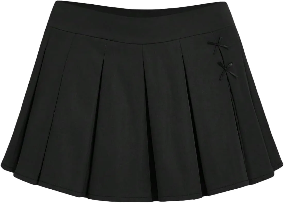 WDIRARA Women's High Waisted Pleated Skirt A Line MiniTennis Uniform Skirt