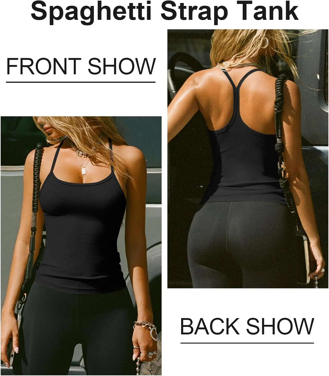 Women's Halter Tops Scoop Neck Spaghetti Strap Racerback Tank for Women Sexy Low Cut Ribbed Slim Fitted Workout Camisole Top