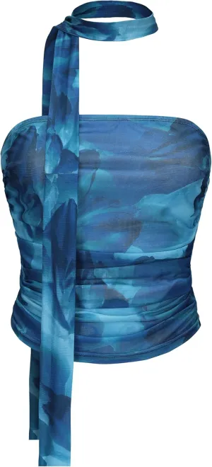 Women's Leopard Print Tube Top Cheetah Print Top Ruched Strapless Mesh Halter Tops for Women Going Out Party