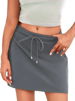 Women's Mini Skirt Summer White Black Drawstring High Waist Short Pencil Skirts Athletic Flowy Skirt