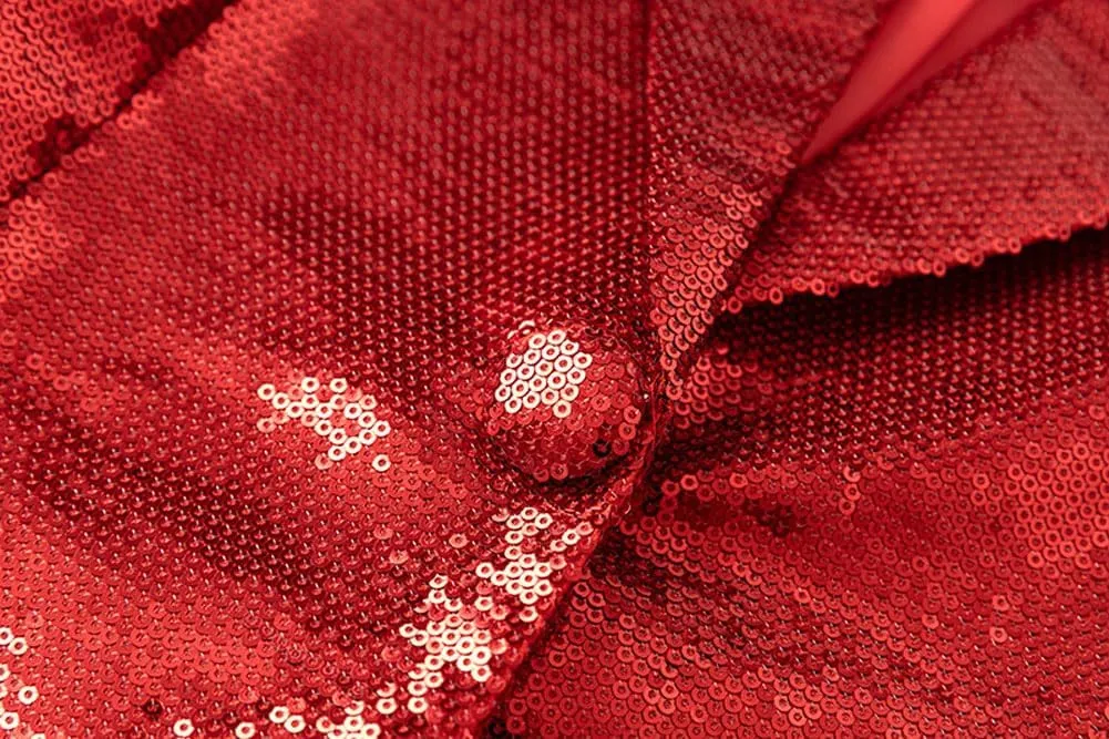 Womens Sequins Blazer Shorts Suit Set 2 PC Single Breasted Womens Glitter Suit Notch Lapel Prom Party Suit