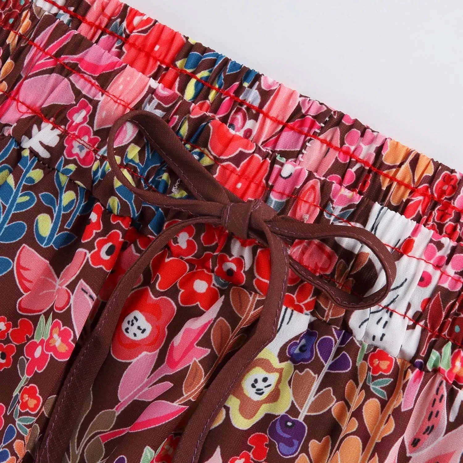 Women's Summer Skirts 2025 Loose Trendy Elastic High Waist Floral Print Boho Sun Beach Long Maxi Skirt, S-2XL